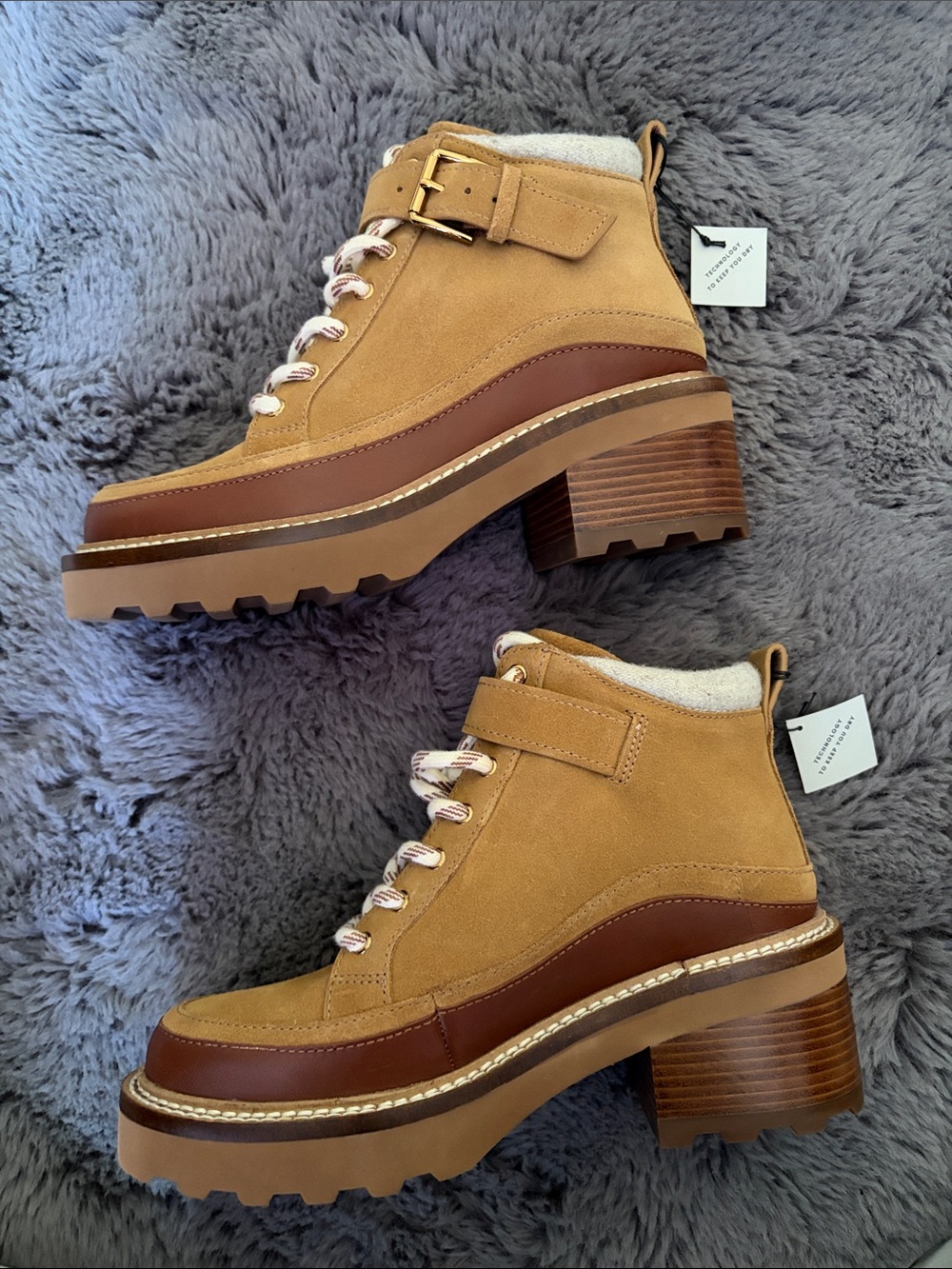 Cole Haan Shibley Waterproof Lace Up Booties in Golden Honey Suede (NWT) - Picture 7 of 15